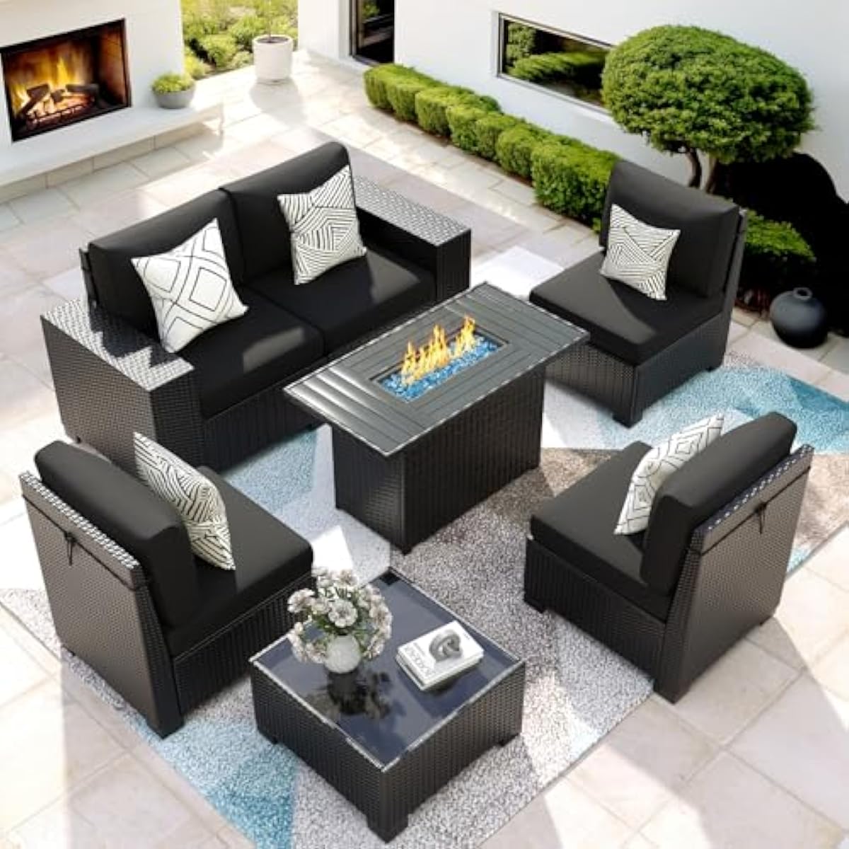 Outdoor Furniture Fire Table - Outdoor sectional sofa set with 44-inch