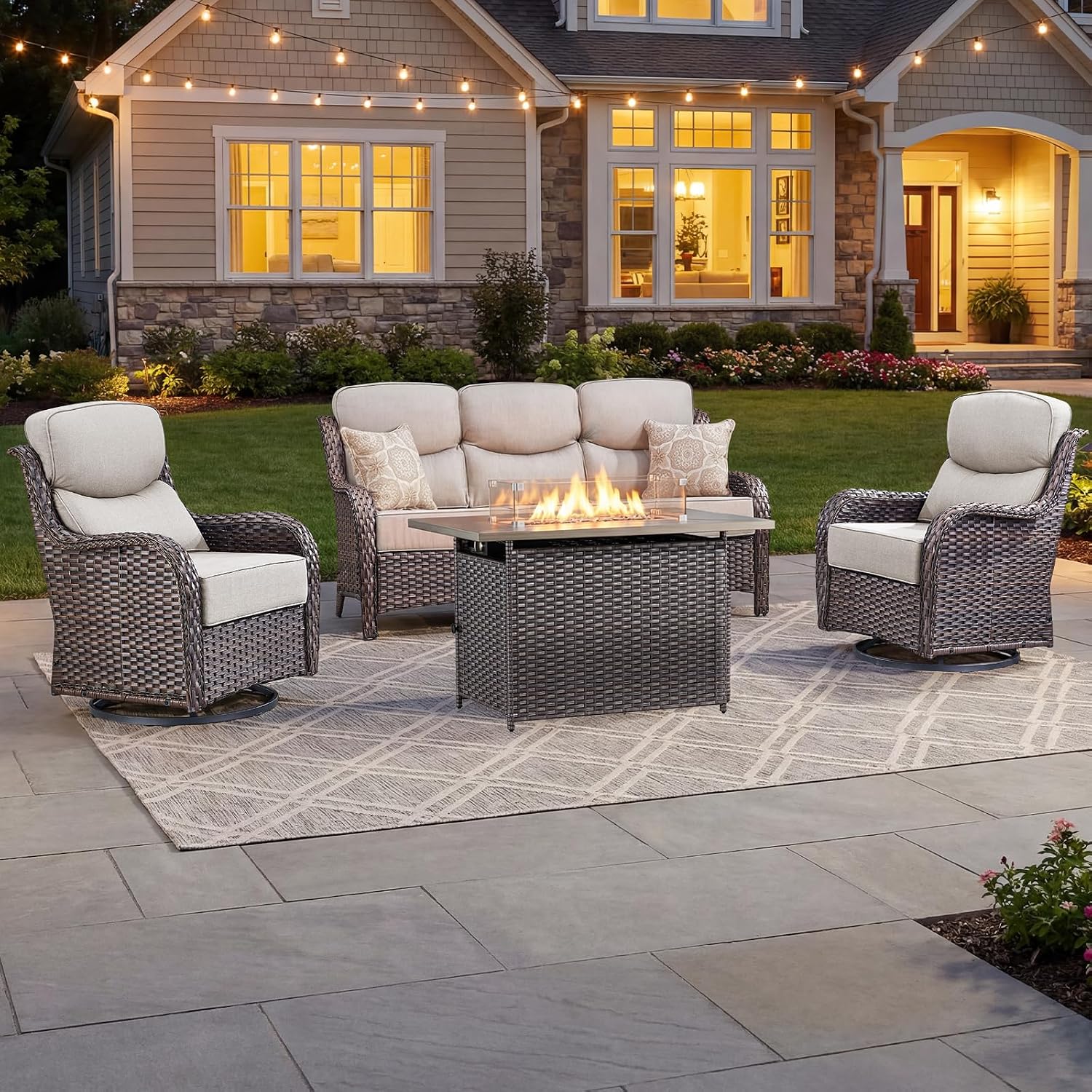 Outdoor Furniture Fire Table - Luxury Patio Furniture Set with 6-inch