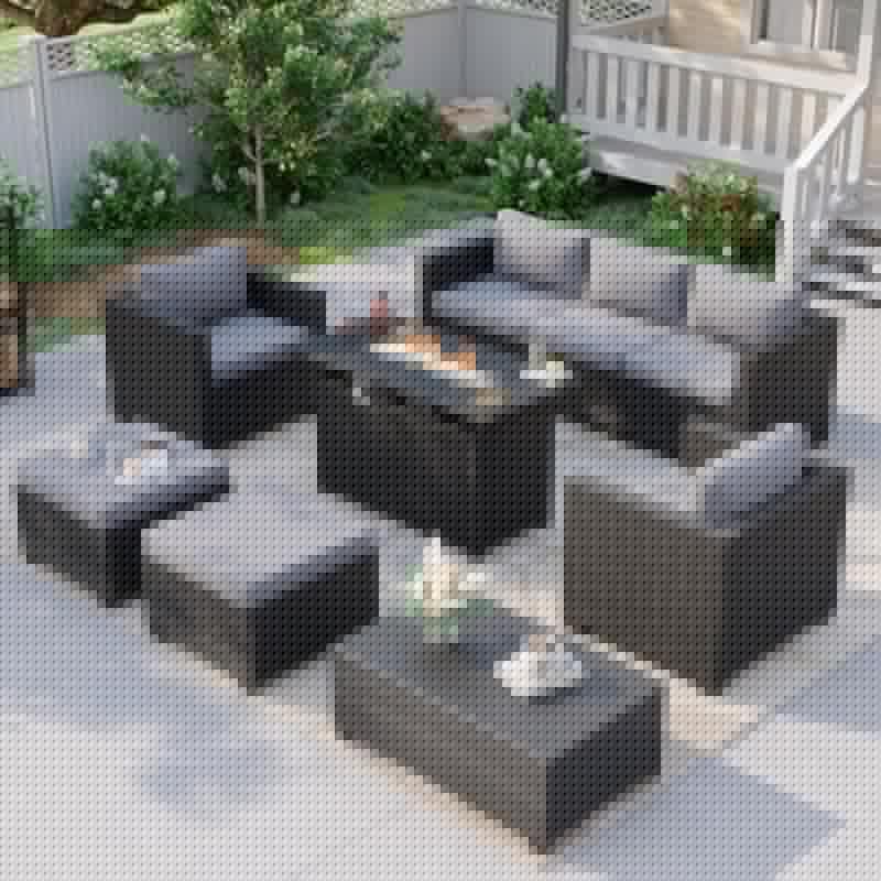 Outdoor Furniture Fire Table - Outdoor sectional set with integrated fire