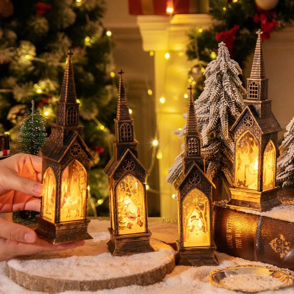 Outdoor Furniture Fire Table - Christmas LED Church Tower Lantern, Retro