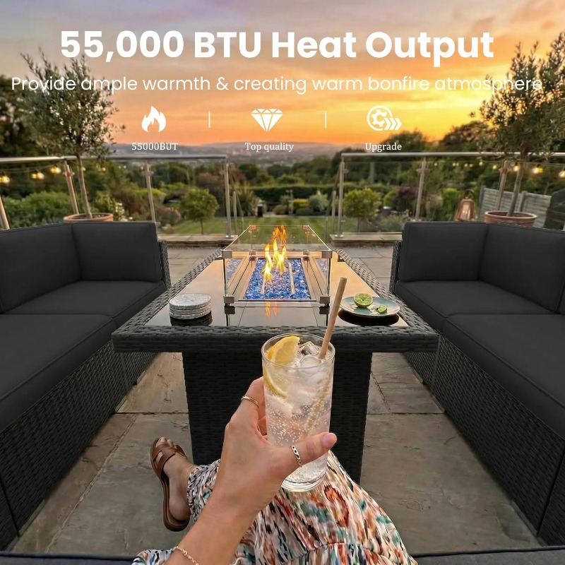 8-Piece Patio Wicker Sectional - Outdoor Furniture Fire Table ulasan dan harga