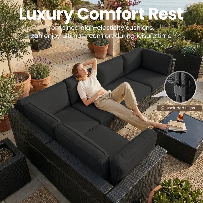 8-Piece Patio Wicker Sectional - Outdoor Furniture Fire Table ulasan dan harga