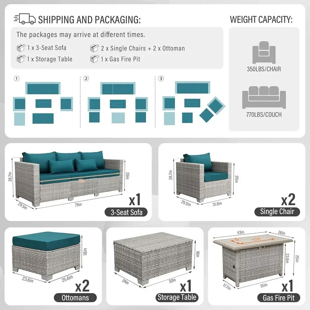6-Piece Grey Wicker Outdoor Pa - Outdoor Furniture Fire Table ulasan dan harga