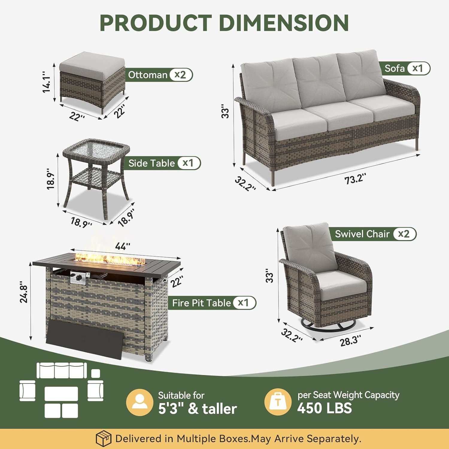 7-Piece Wicker Patio Set with  - Outdoor Furniture Fire Table ulasan dan harga
