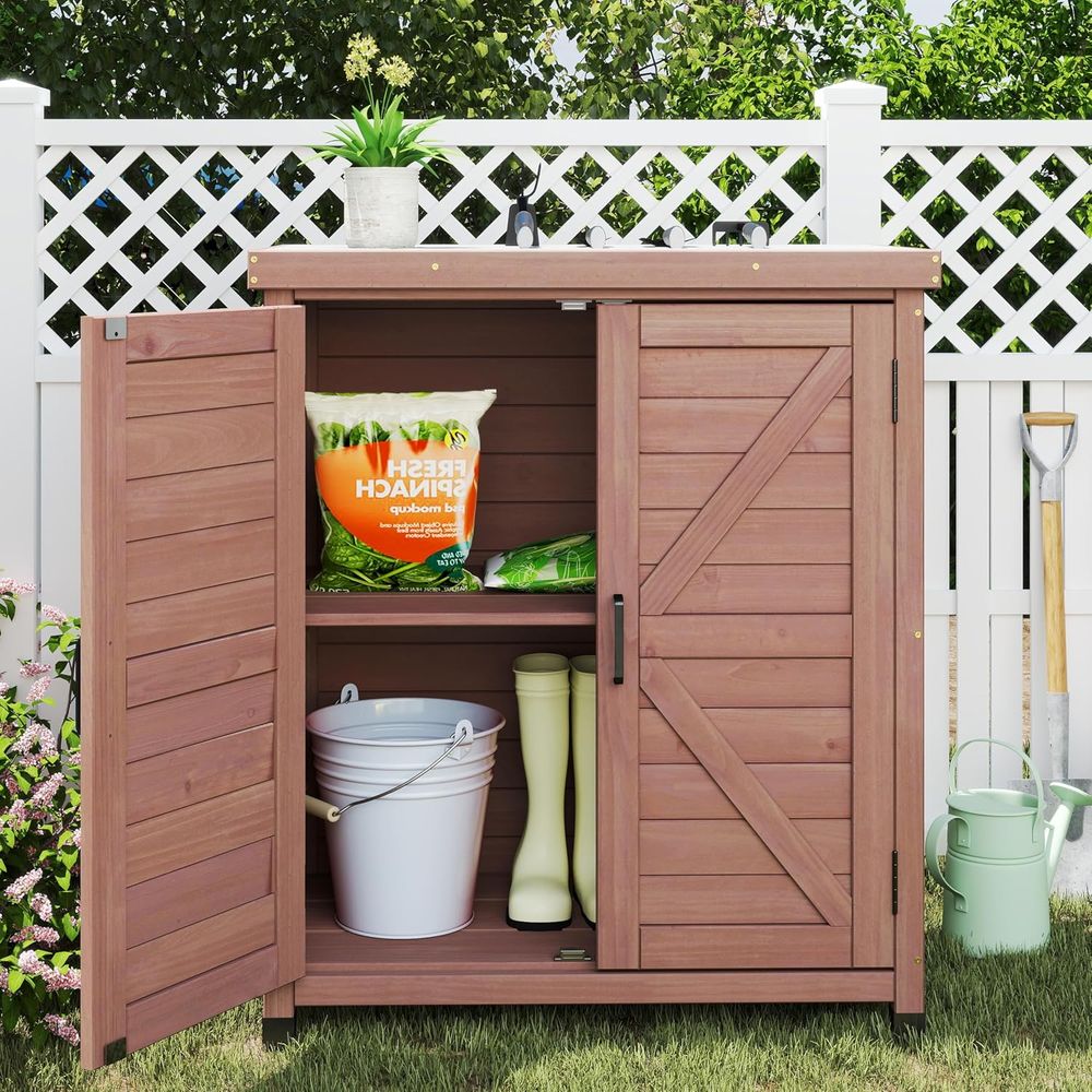 Outdoor Storage Cabinet & Pott - Outdoor Furniture Wooden ulasan dan harga