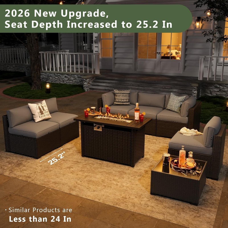Aoxun 8 Piece Patio Furniture  - Outdoor Furniture Fire Table ulasan dan harga