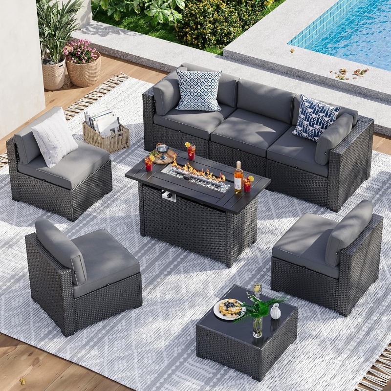 Aoxun 8 Piece Patio Furniture  - Outdoor Furniture Fire Table ulasan dan harga