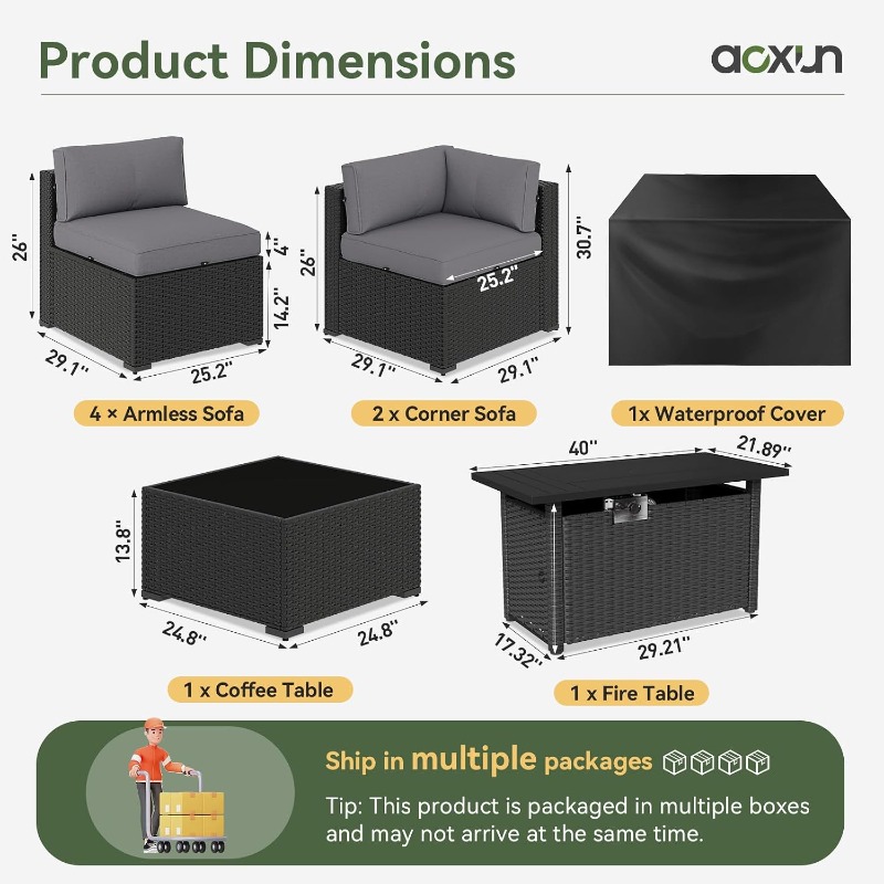 Aoxun 8 Piece Patio Furniture  - Outdoor Furniture Fire Table ulasan dan harga