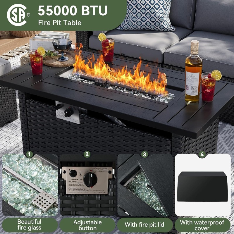 Aoxun 8 Piece Patio Furniture  - Outdoor Furniture Fire Table ulasan dan harga